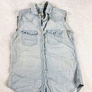 Hollister Denim-Style Cutoff Collared Blouse Size XS